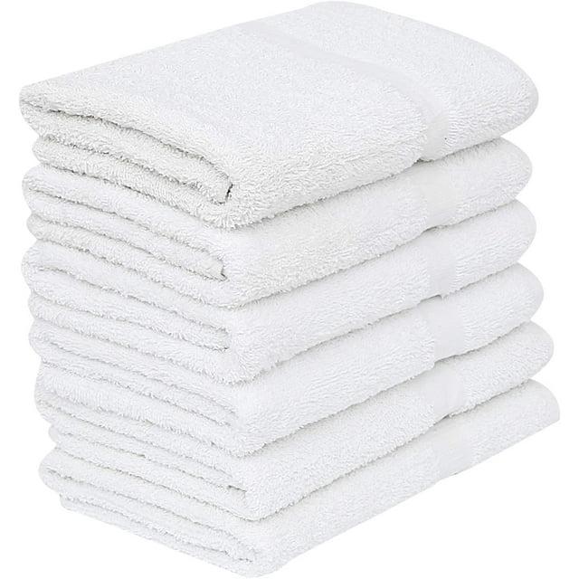 GOLD TEXTILES 6 White Economy Bath Towels Bulk 24x48 Inch Cotton Blend for Softness Commercial Grade Easy Care