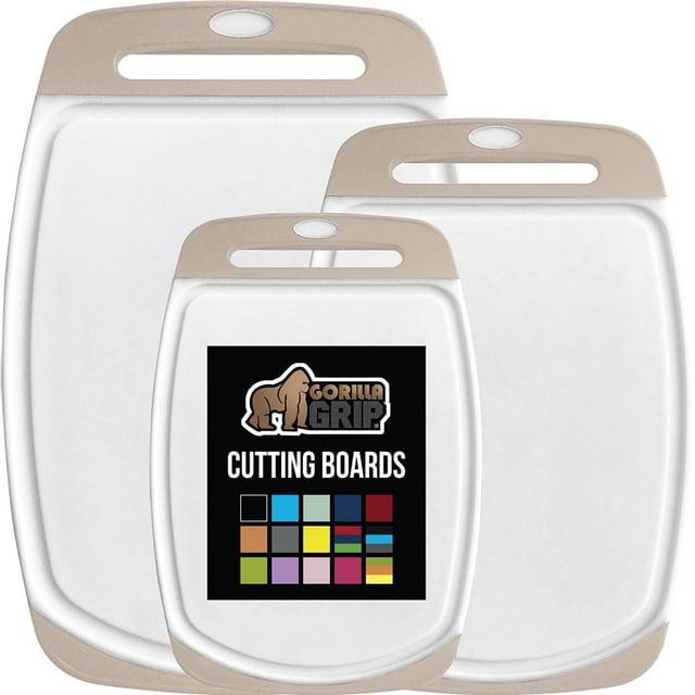 GORILLA GRIP Oversized 100% BPA Free Reversible Kitchen Cutting Board Set of 3, Juice Grooves, Dishwasher Safe, Almond