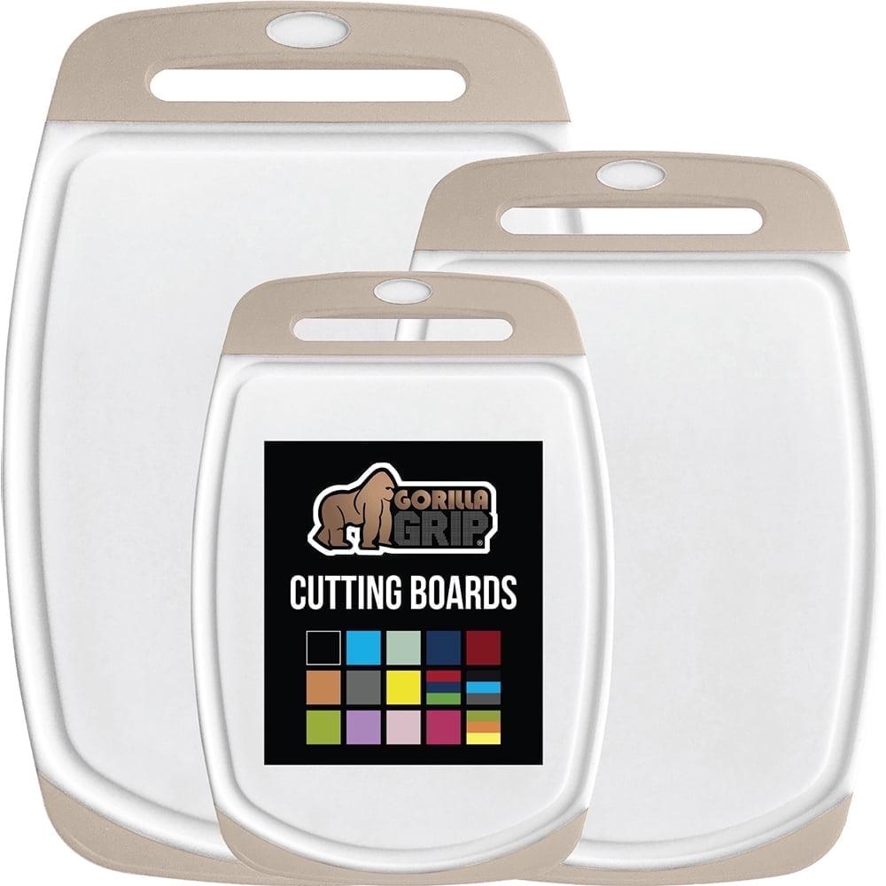 GORILLA GRIP Oversized 100% BPA Free Reversible Kitchen Cutting Board Set of 3, Juice Grooves, Dishwasher Safe, Almond