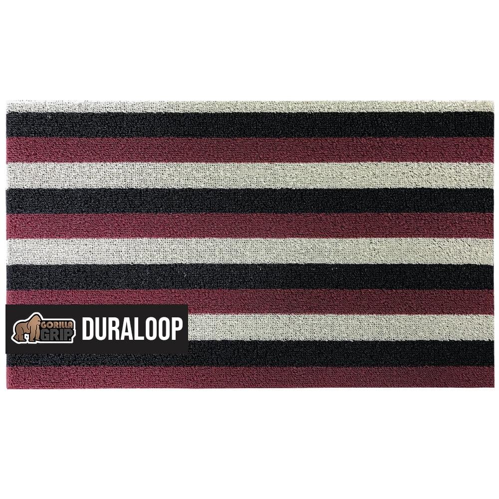 GORILLA GRIP Striped Doormat, Thick Bristle Door Mat Catches Dirt from Shoes, 24x16, Burgundy Black Cream