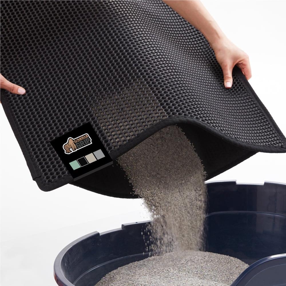 GORILLA GRIP Waterproof Cat Litter Mat, Easy to Clean Honeycomb Waste Trapping Mats, 24x15 Black