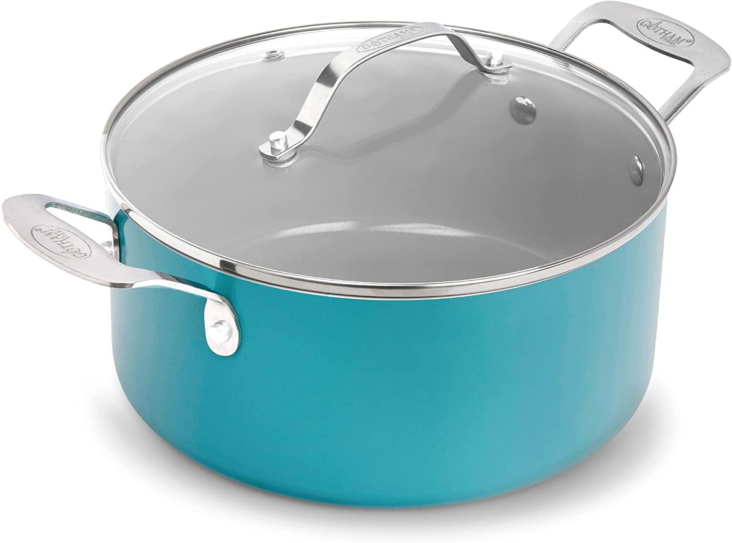 Aqua Blue Aluminum 5 QT Nonstick Stock Pot with Glass Lid