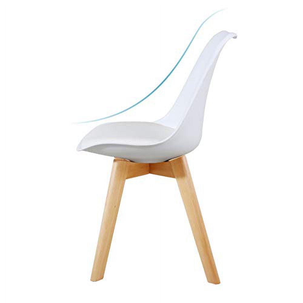 GOTMINSI Set of 2 Modern Style Chair Dining Chairs, Shell Lounge Plastic Chair with Natural Wood Legs (White)