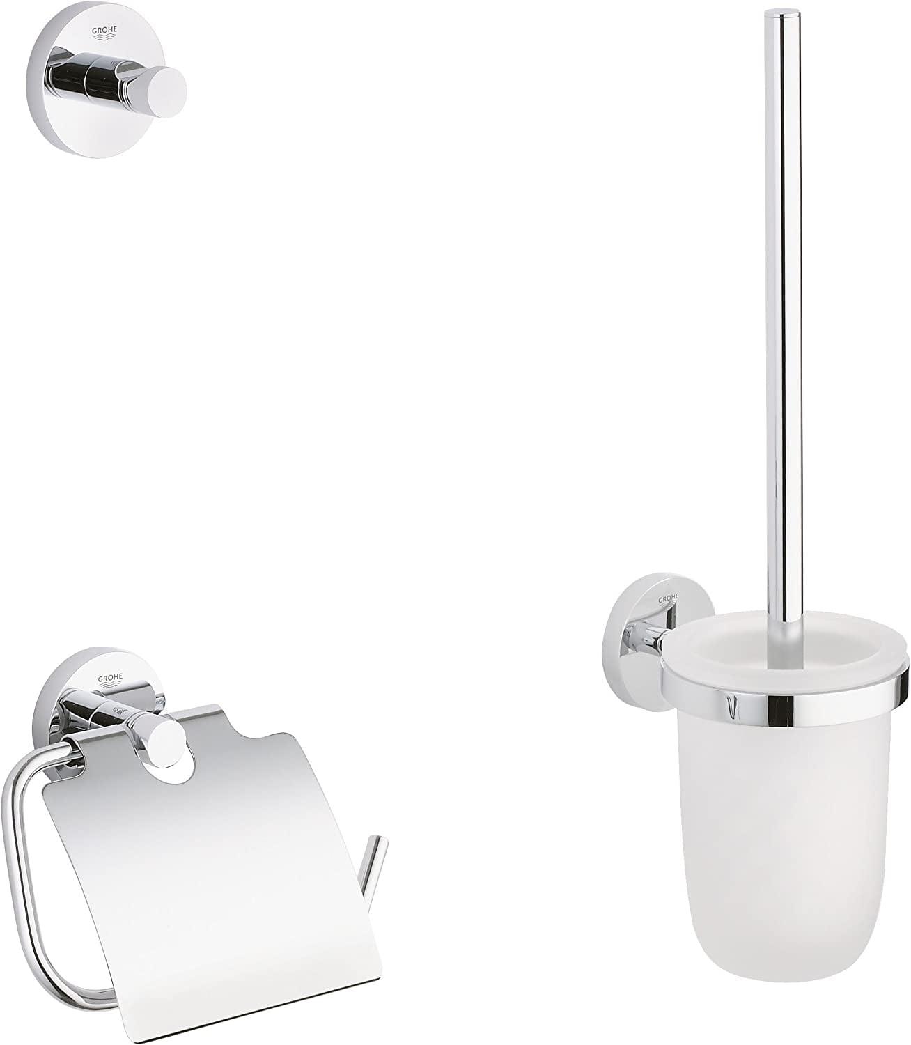 Chrome Modern Wall-Mounted Bathroom Accessory Set with Toilet Brush