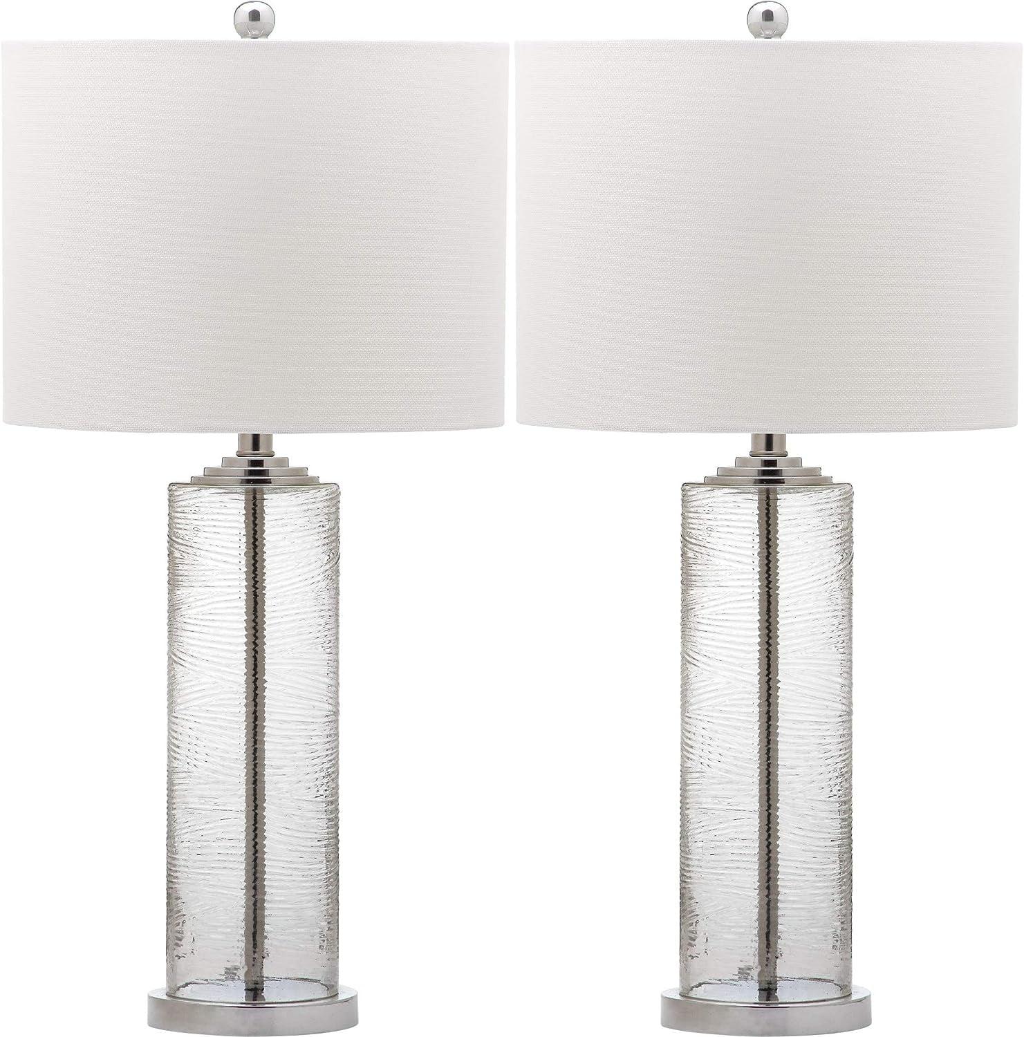 Grant 29" Clear Glass Table Lamp Set with White Cotton Shade