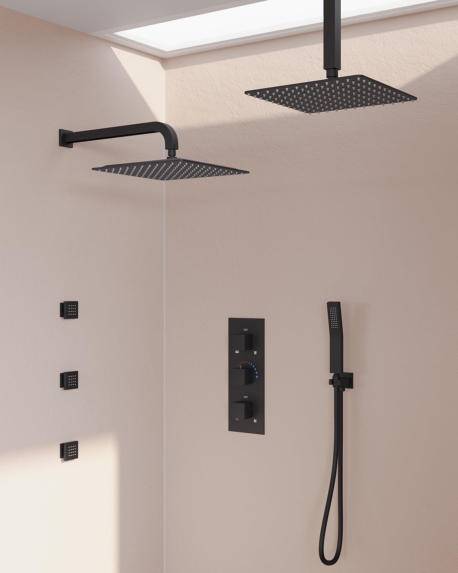 Matte Black Dual Shower Head System with Handheld and Jets