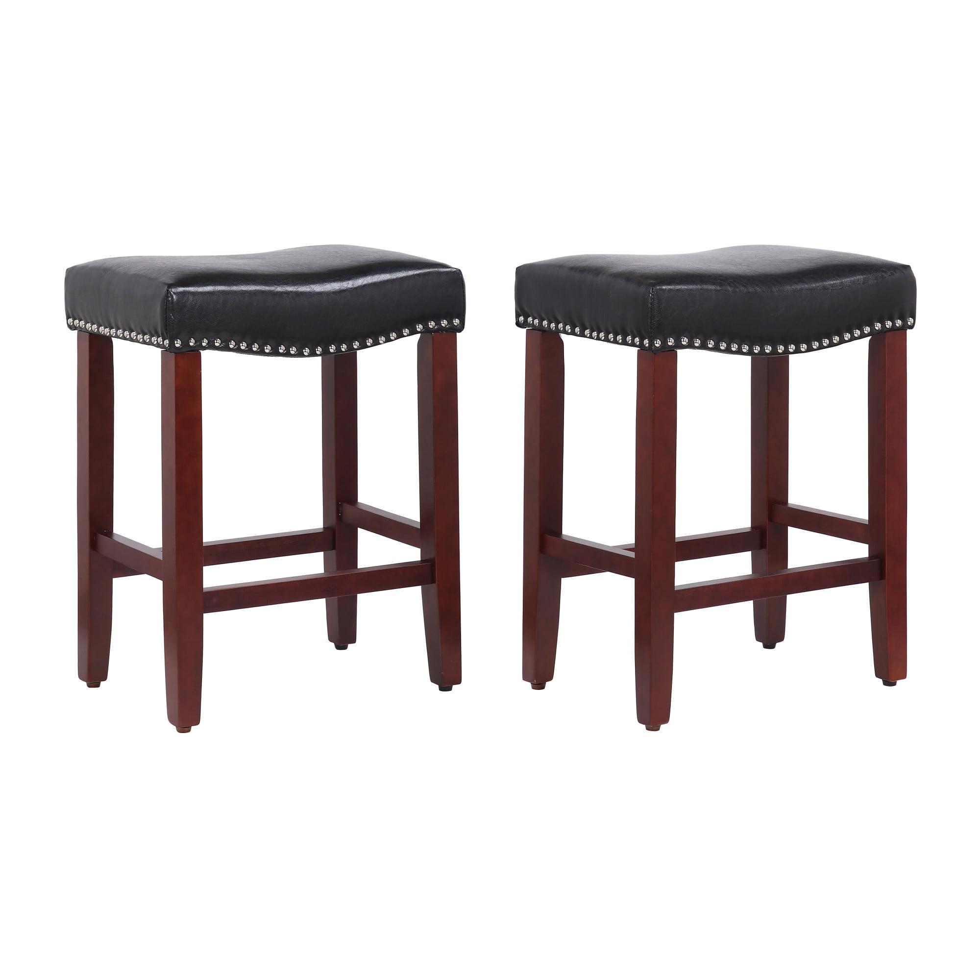 Cherry & Black 24" Saddle Style Wooden Bar Stool with Nail Head Trim