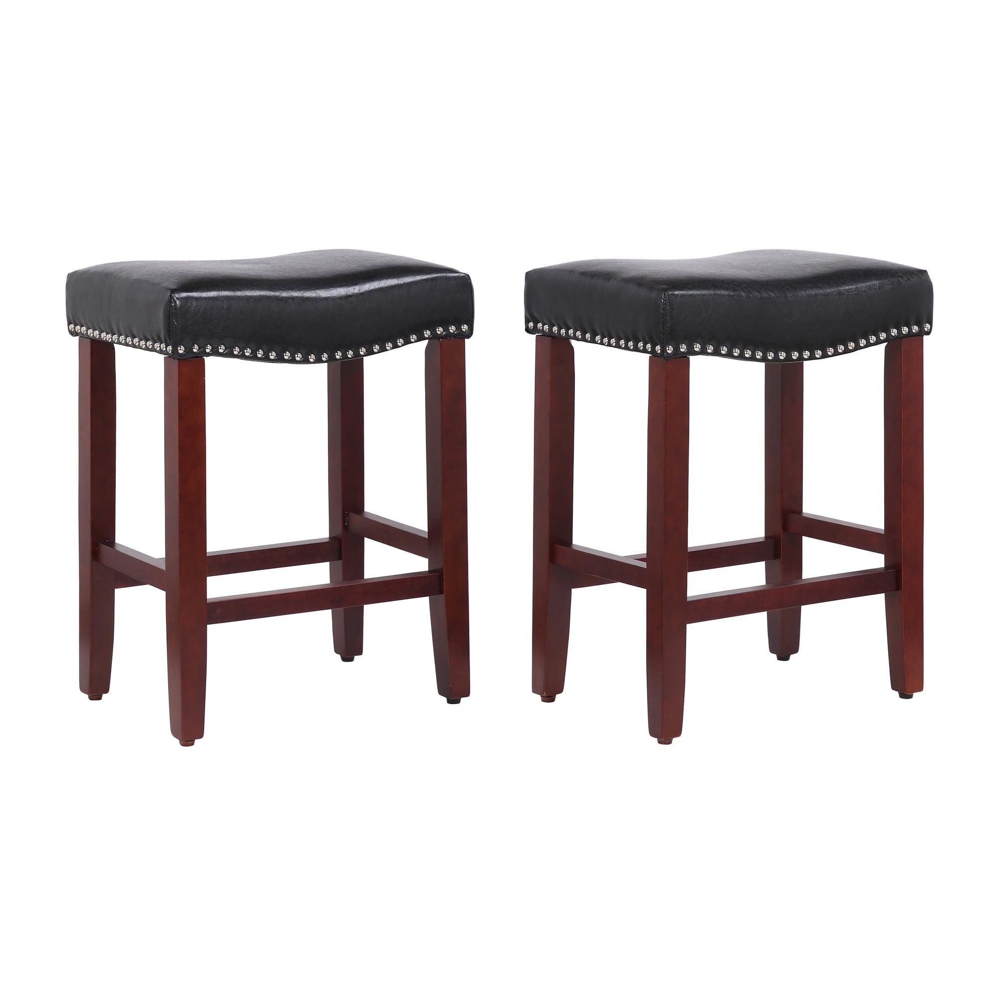 GRANDVILLE 24" Upholstered Bar Stool with Nail Head Trim (Set of 2), CherryLeather