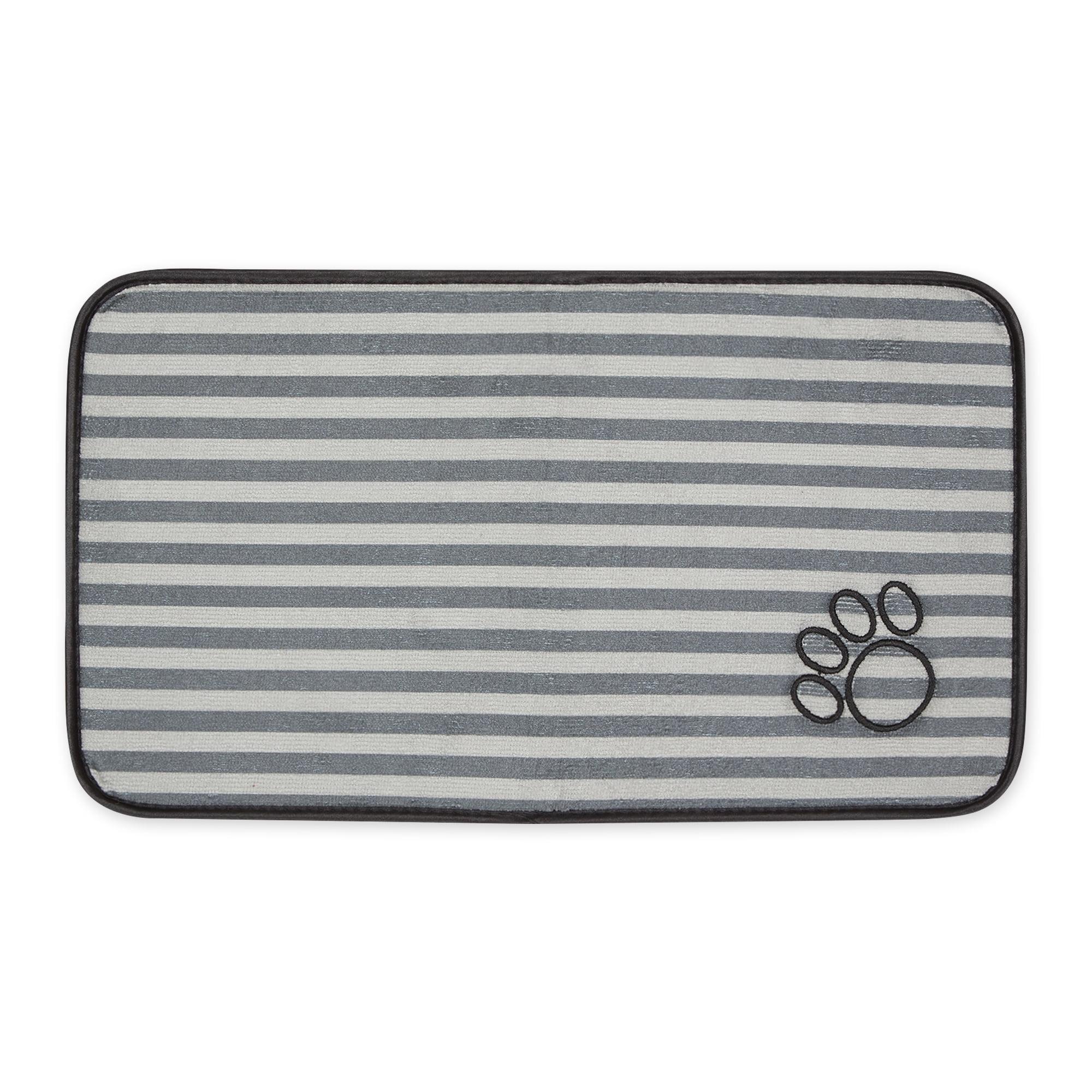 Gray Stripe Microfiber Absorbent Pet Food Mat