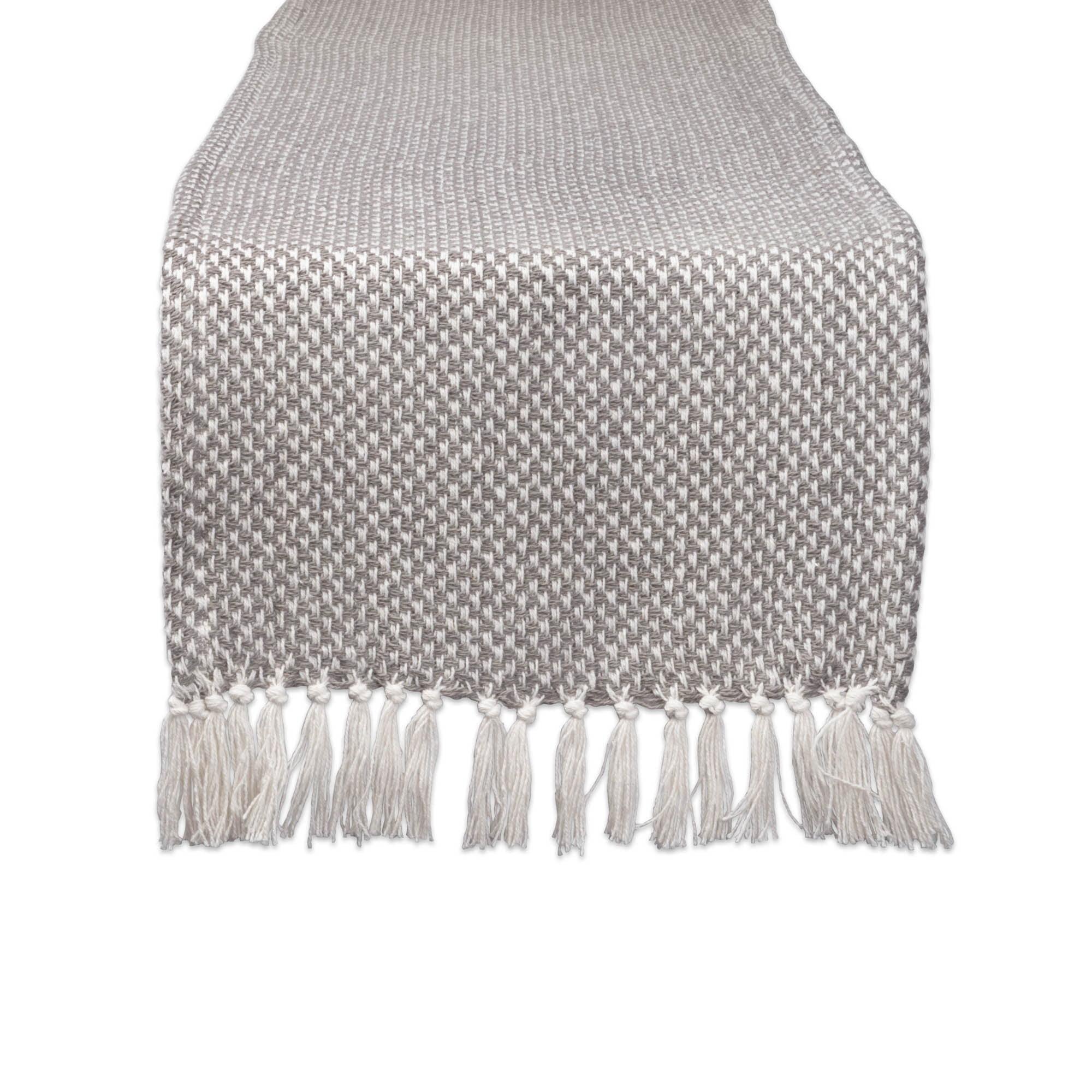 Design Imports  Woven Jacquard Fringe Table Runner, Gray, 15X72"