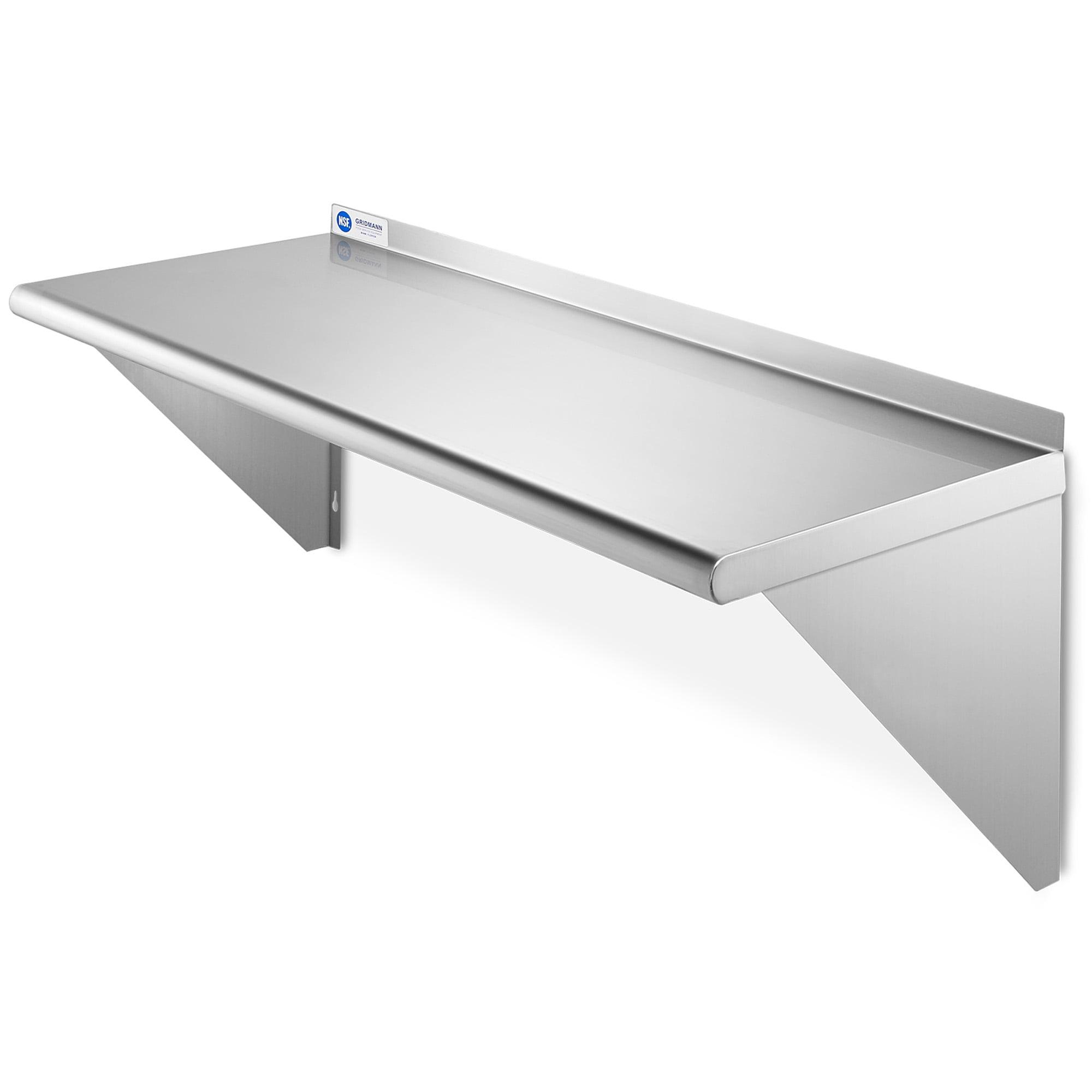 48" Long Stainless Steel Heavy-Duty Wall Mount Shelf with Backsplash