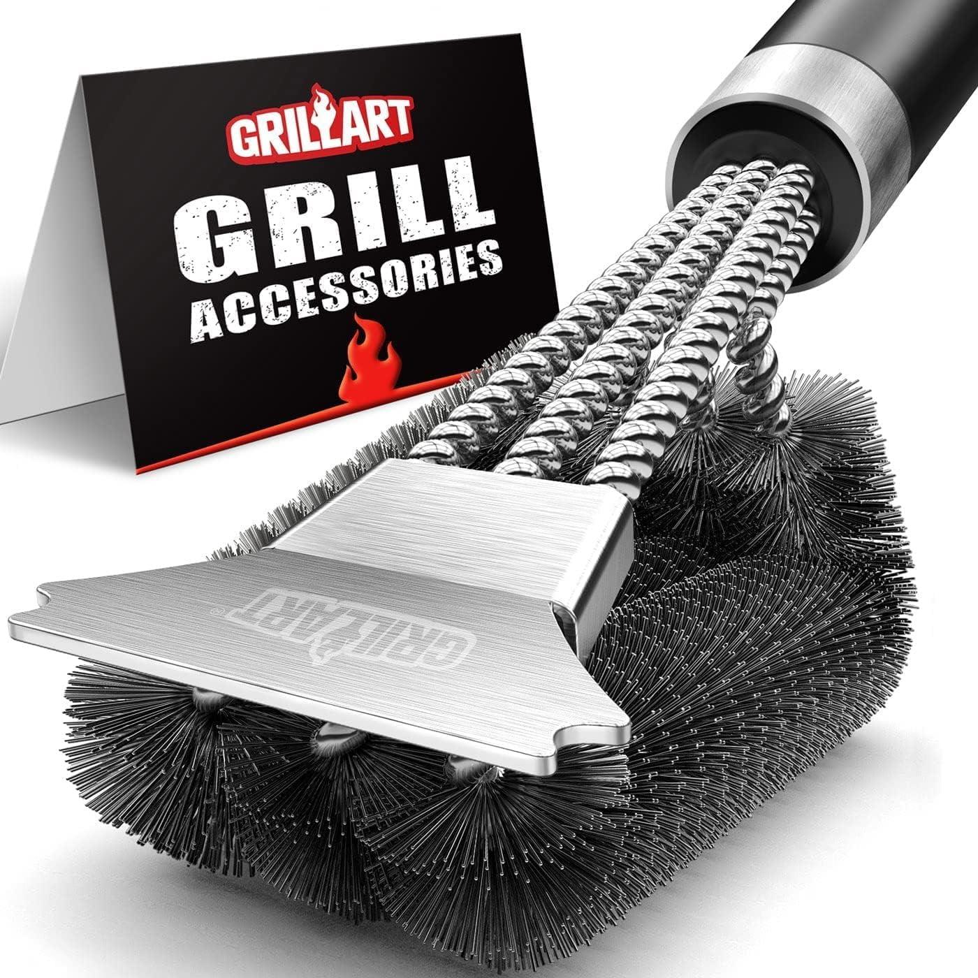 Stainless Steel Grill Brush and Scraper with Deluxe Handle