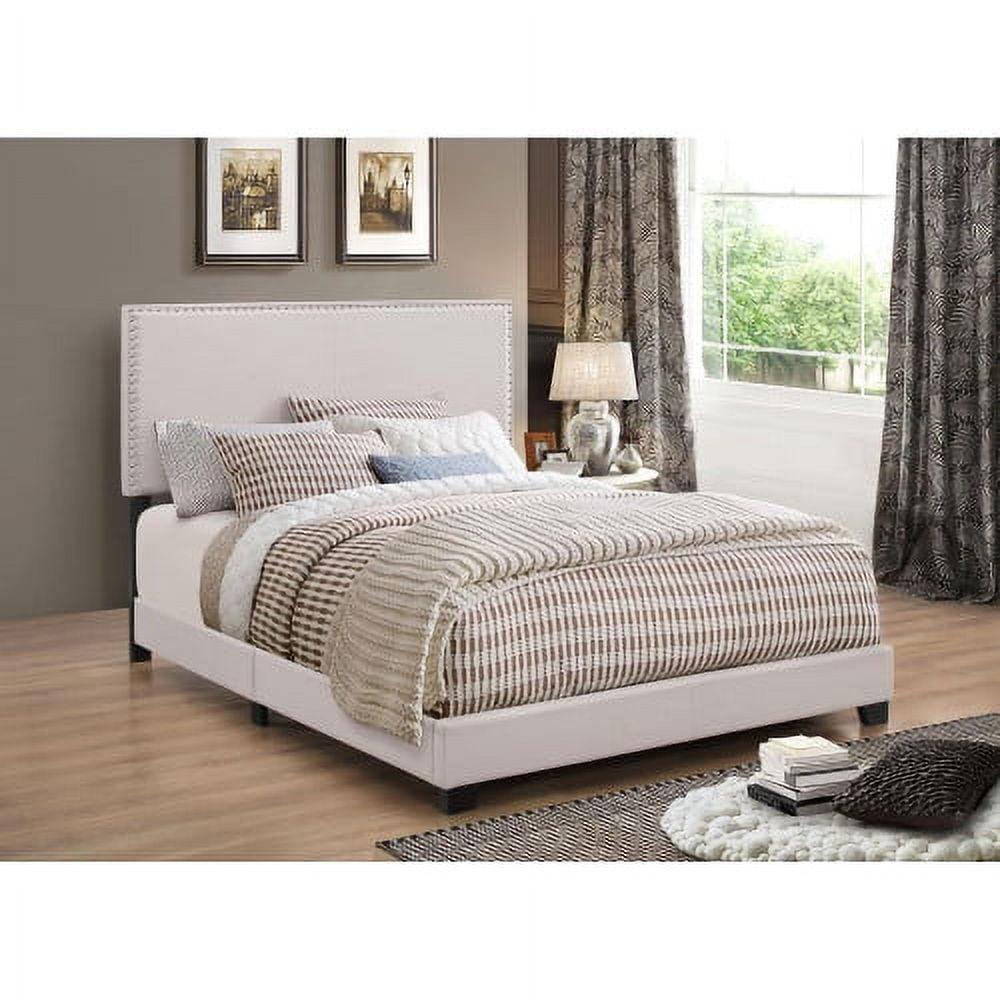 Contemporary Ivory Full Upholstered Bed with Nailhead Trim and Storage Drawer