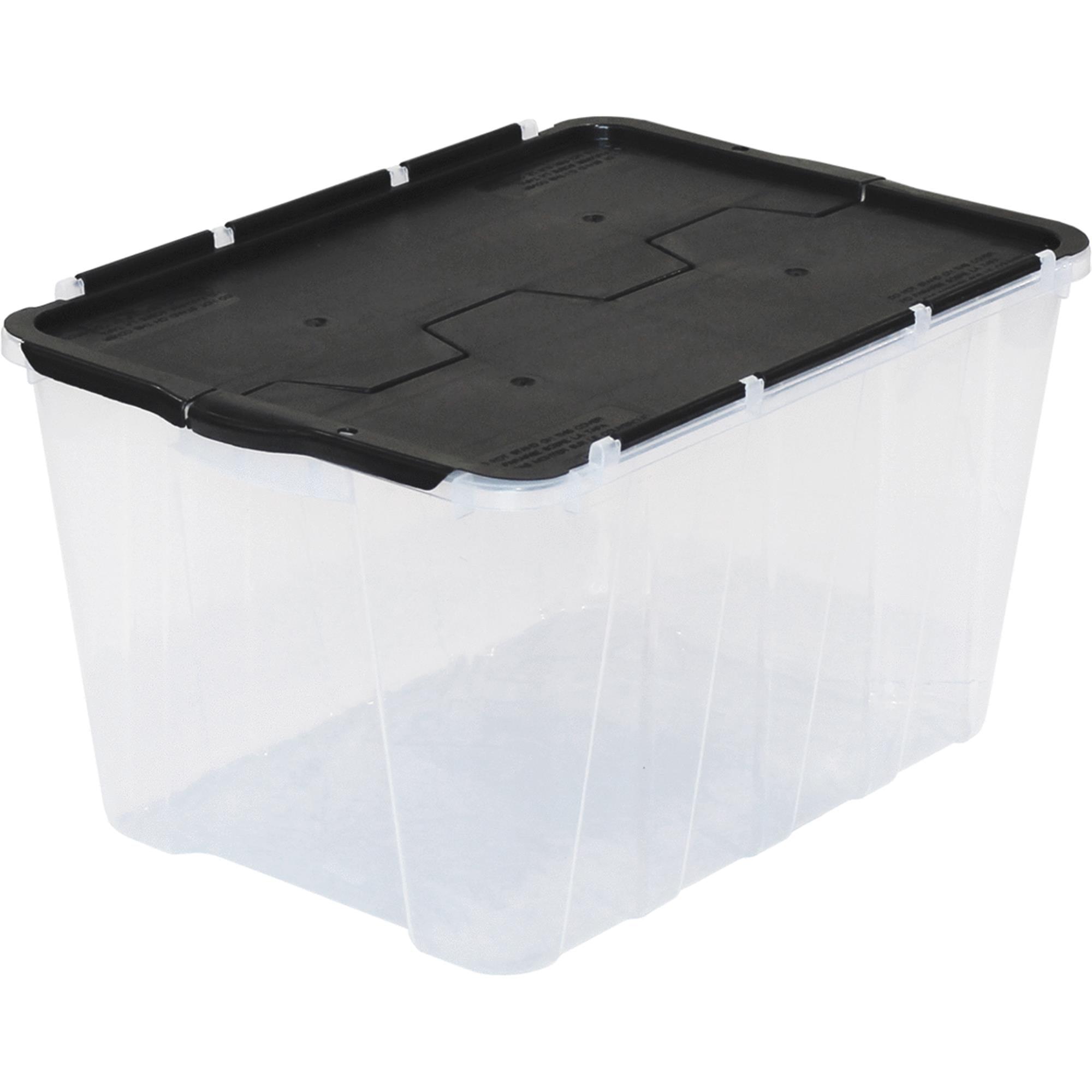 Clear 13 Gallon Stackable Plastic Storage Bin with Black Lid