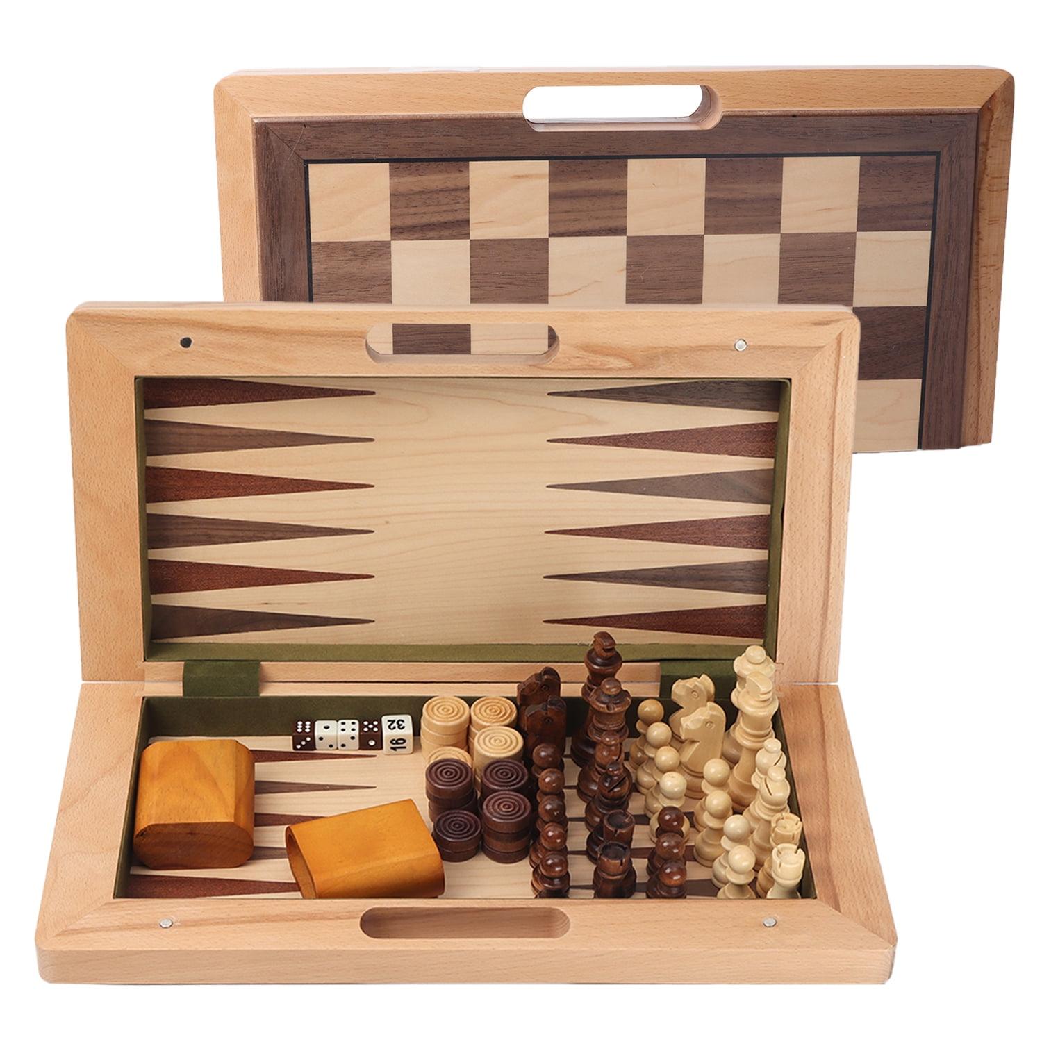 GSE 3-in-1 Wooden Folding Chess, Checker and Backgammon Board Game Combo Set