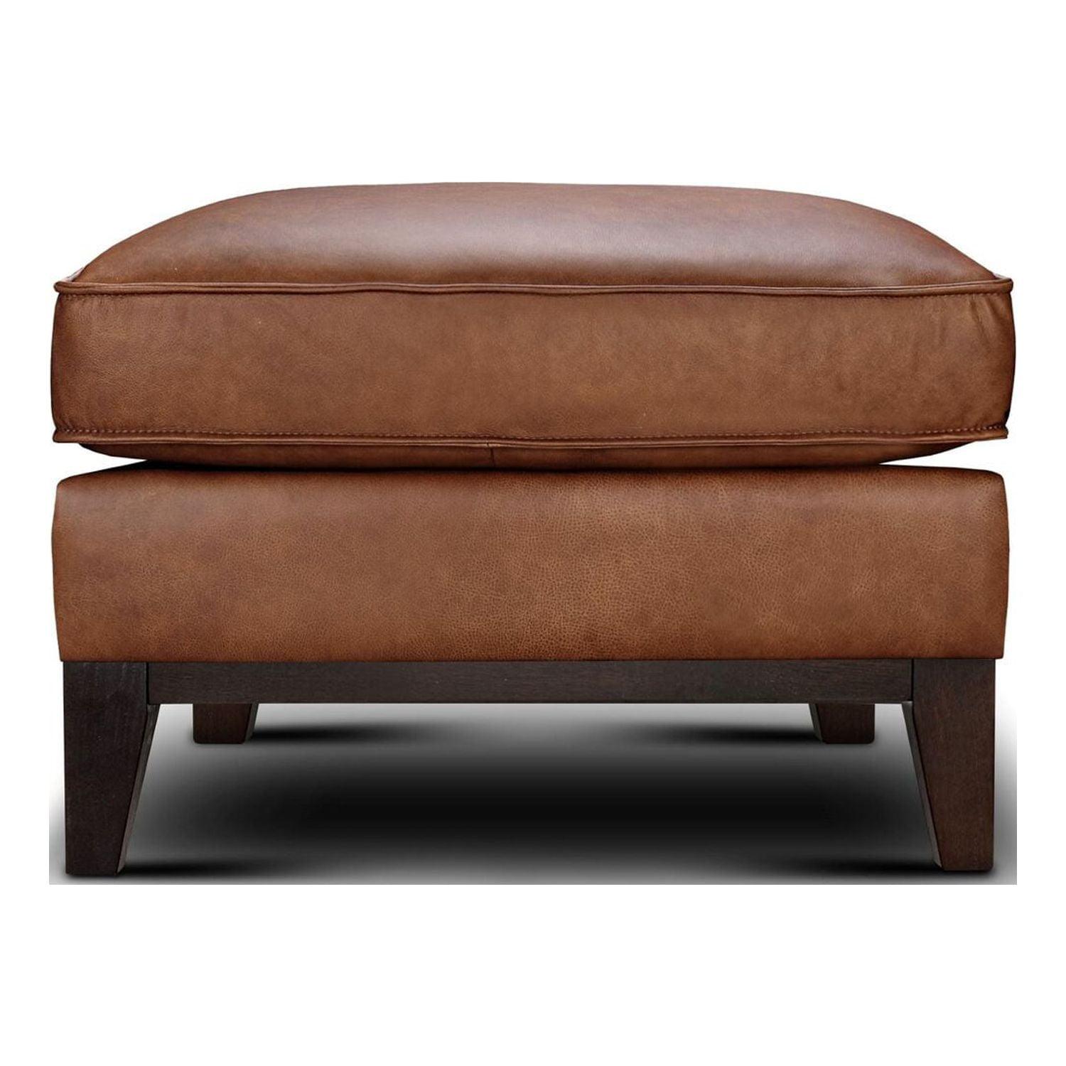 Luxurious 30'' Brown Top Grain Leather Modern Ottoman