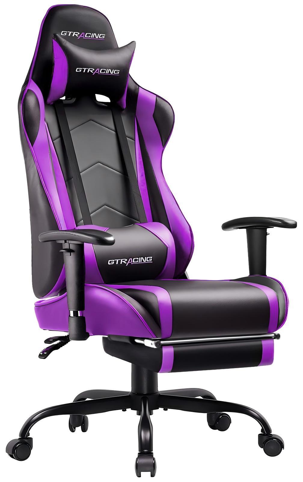 GTRACING Gaming Chair Office Chair PU Leather with Footrest & Adjustable Headrest, PURPLE