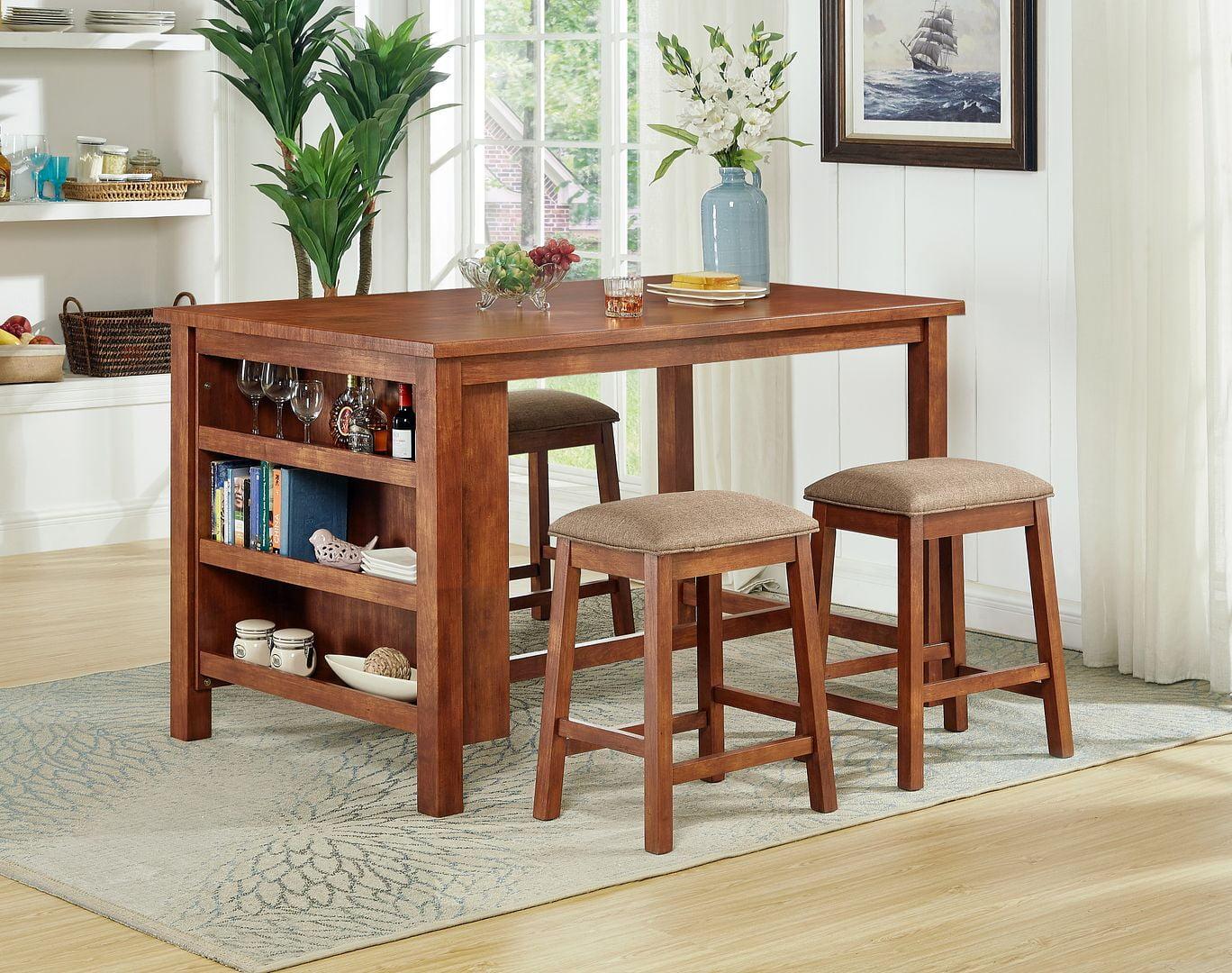 Brown Wood Veneer 5-Piece Pub Table Set with Storage