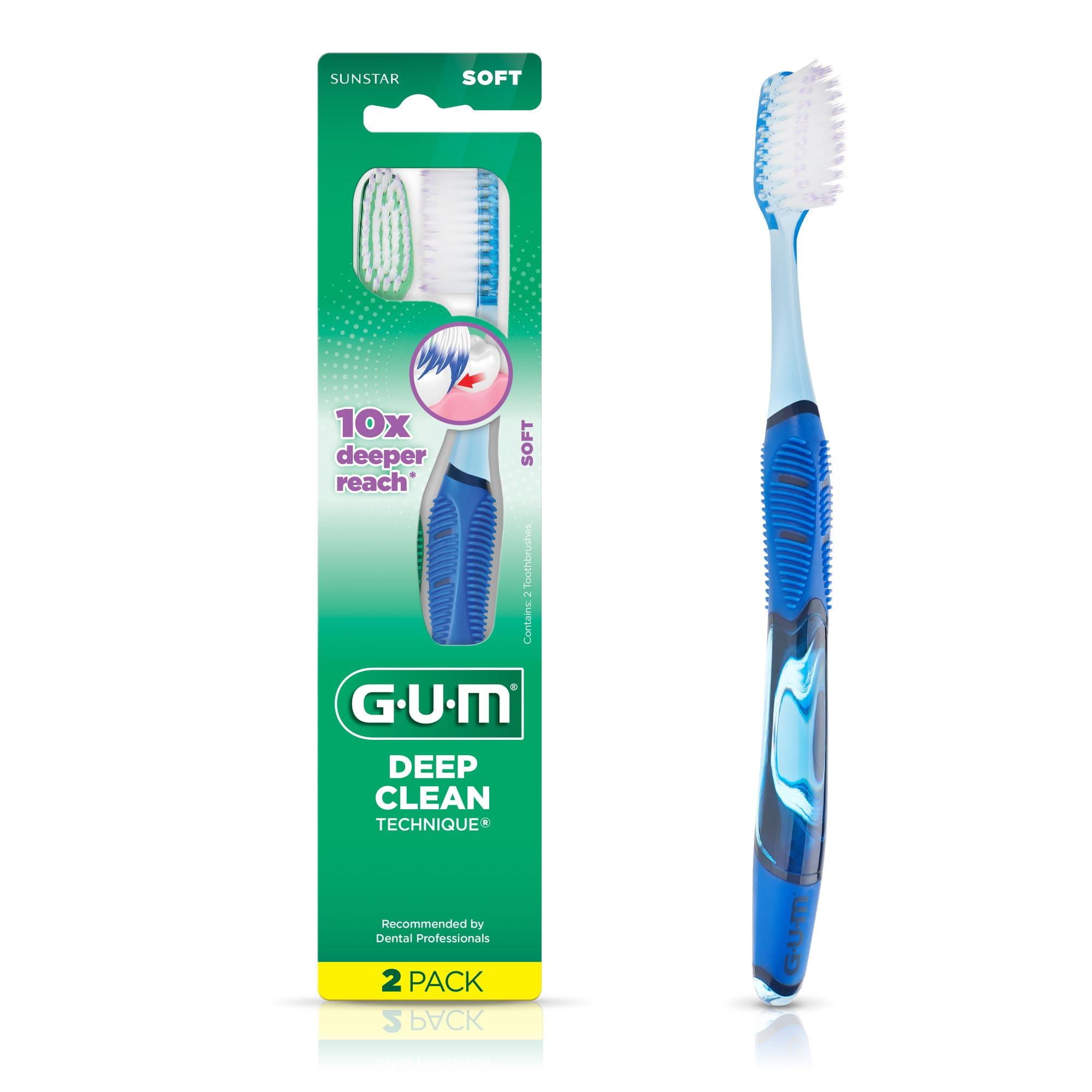 GUM Technique Deep Clean Toothbrush - Full Head - Soft Toothbrushes for Adults -Soft, Ultra Fine Tapered Bristles, Recommended by Dental Professionals, 2 Count