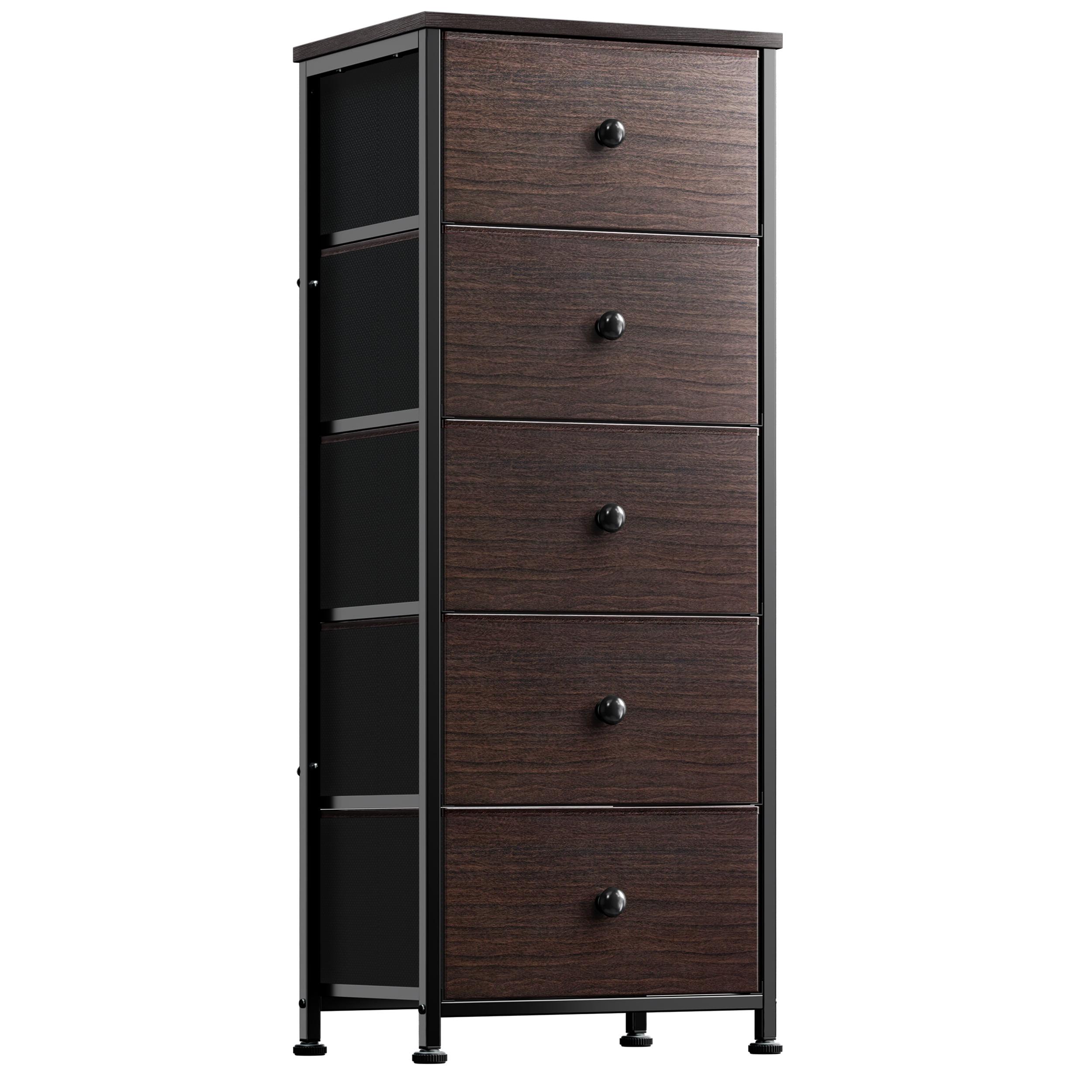 Rustic Brown Vertical 5-Drawer Faux Leather Dresser