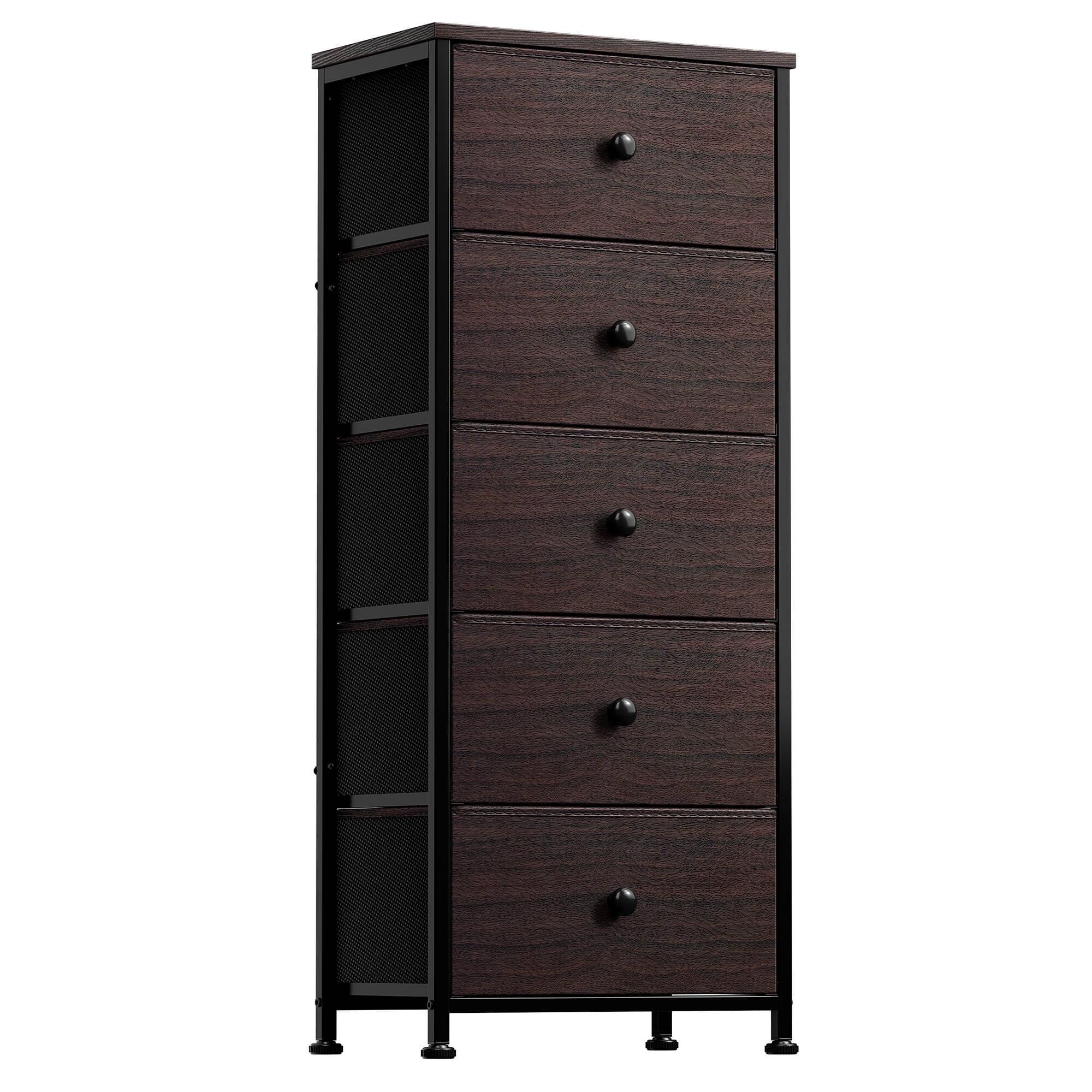 GUNAITO Tall Dresser for Bedroom with 5 Drawers Chest of Drawers Fabric Storage Bin Brown