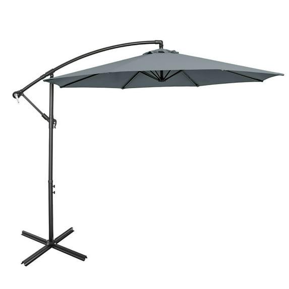 Costway  10 FT Patio Offset Umbrella w/8 Ribs Cross Base Tilt Grey