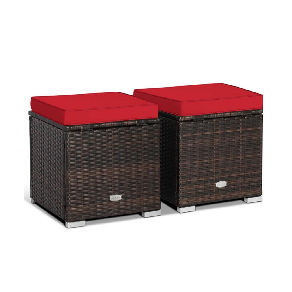 Latitude Run® 2-Pieces Patio Ottoman Set Outdoor Wicker Stool With Storage