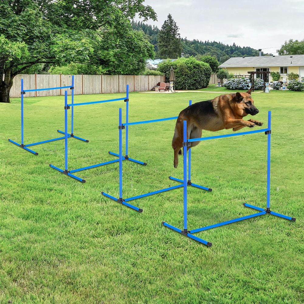 Blue Adjustable Dog Agility Training Jump Bar Set with Carry Bag