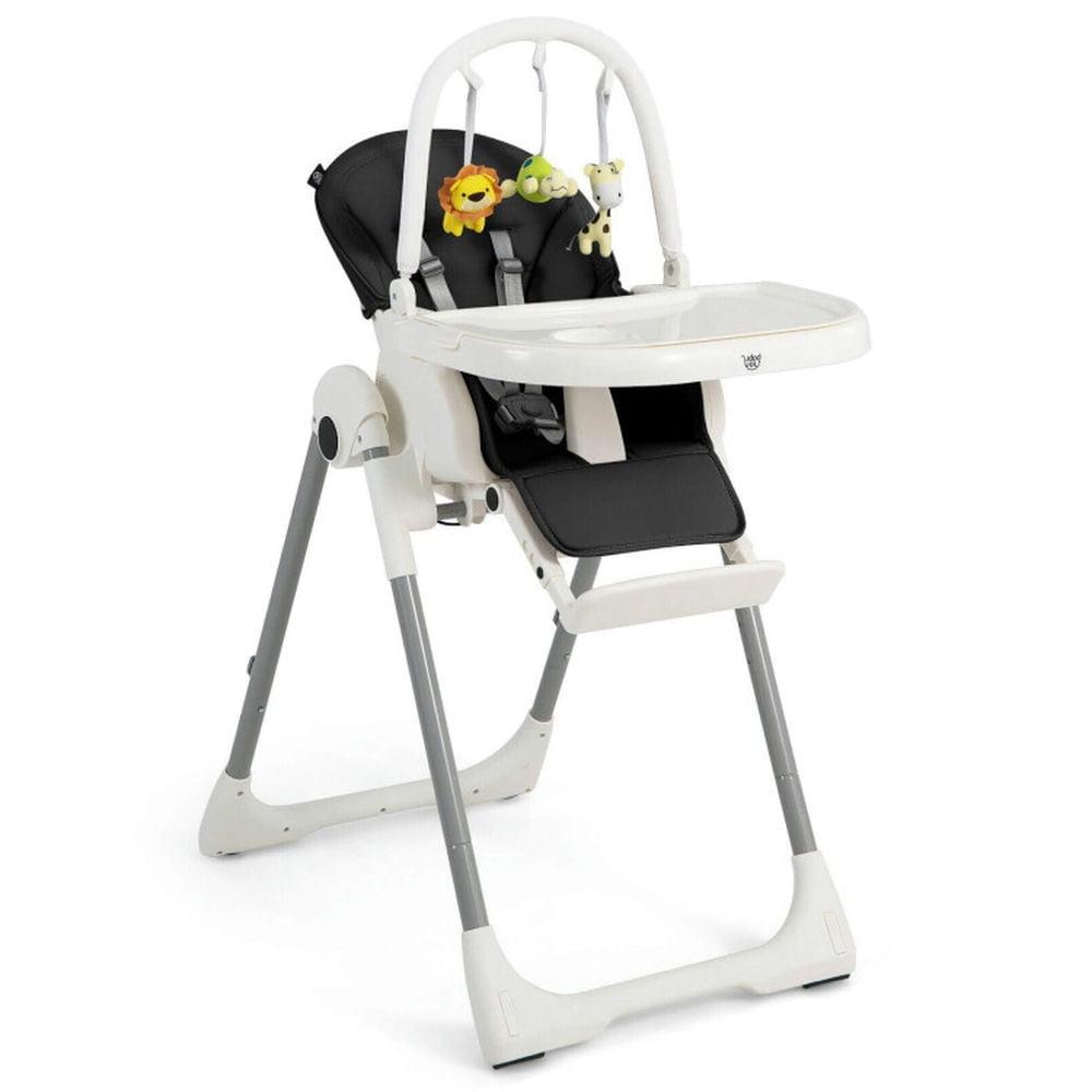 Black 4-in-1 Foldable Reclining Baby High Chair with Toy Bar