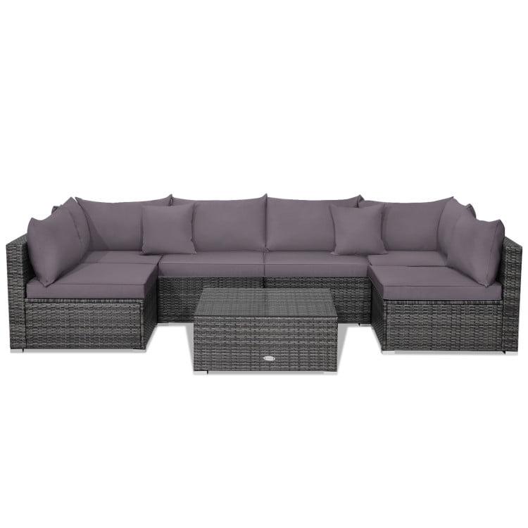 Gray 7-Piece PE Rattan Sectional Sofa Set with Cushions