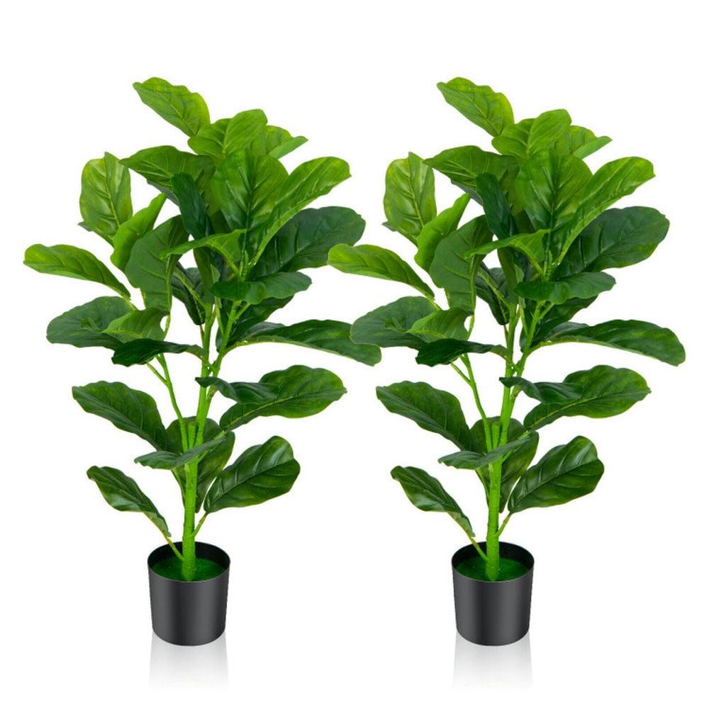 5'' x 4.5'' Green Artificial Fiddle Leaf Fig Tree in Black Pot, 2-Pack