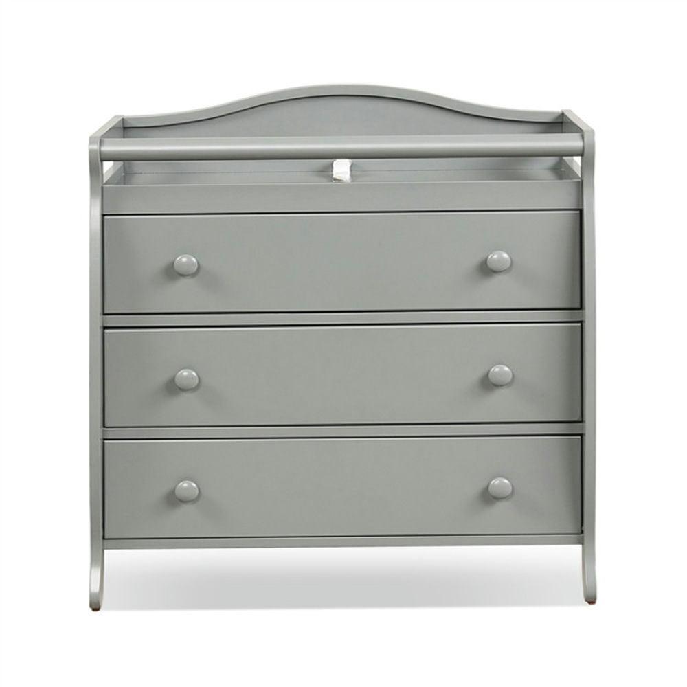 Gray Wooden 3-Drawer Baby Changing Table with Safety Strap