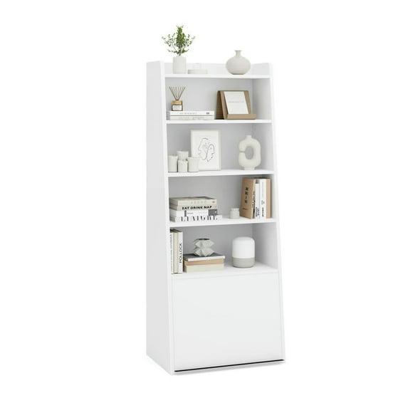 Tangkula 6-tier Bookcase w/ 2 Adjustable Shelves Filp-up Door 5 Open Shelves Bedroom White