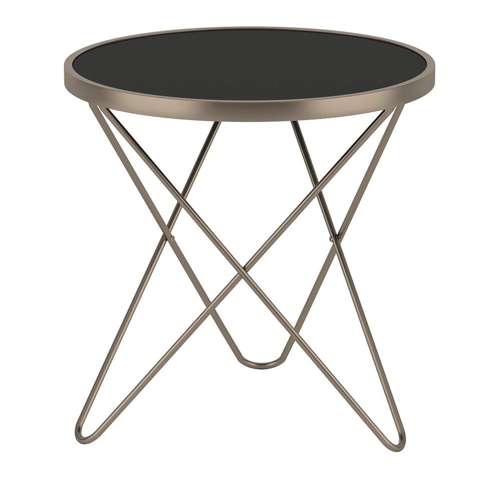 End Table Black Champagne - Acme Furniture: Modern Geometric Base, Laminated Glass, Metal Frame