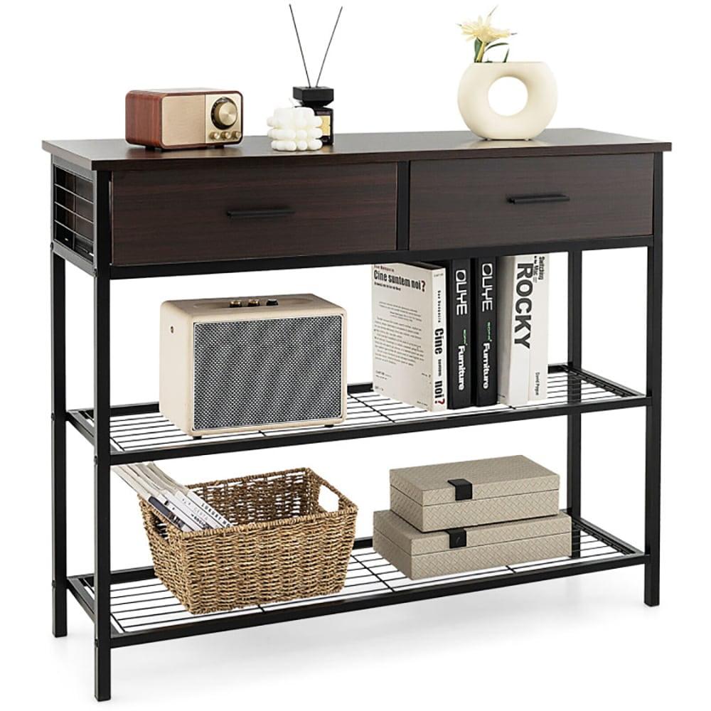 17 Stories 39.5” Console Table With Storage Drawer - Entryway Table With 2 Drawers, 2-Tier Shelves, Anti-Toppling Design, Metal Frame, Sofa Side Table For Hallway, Living Room Entry Table