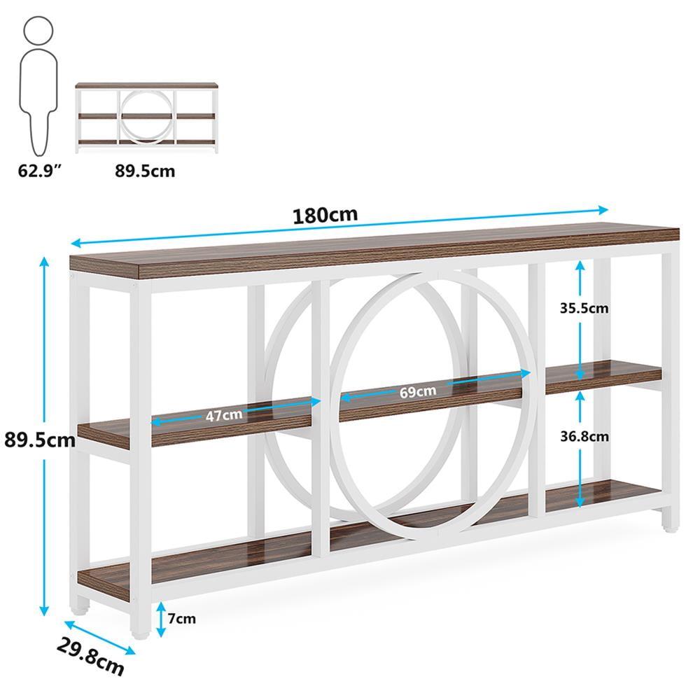 GVN Console Table, Entryway Table, 70.9" Console Table, Narrow Sofa Table with 3 Tier Storage Shelves,White & Walnut