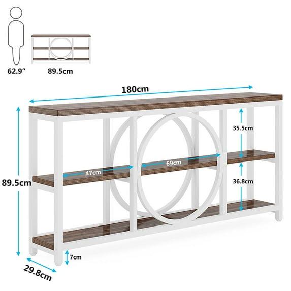 GVN Console Table, Entryway Table, 70.9" Console Table, Narrow Sofa Table with 3 Tier Storage Shelves,White & Walnut