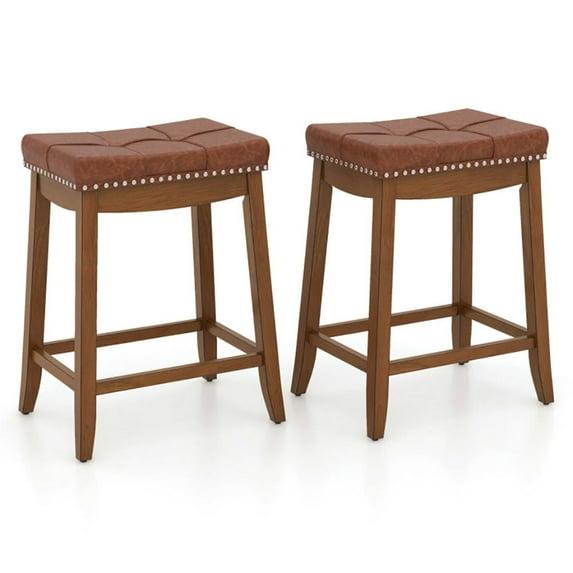 Topcobe 25/29 Inch Set of 2 Upholstered PU Leather Bar Stools with Saddle Seat, Modern Furniture for Indoor-25 inches