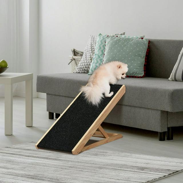 PawHut Elevated Pet Ramp for Dogs and Cats, Foldable and Height Adjustable with Non-slip Finish, Pine 35.5"L x 16"W x 24"H, Black