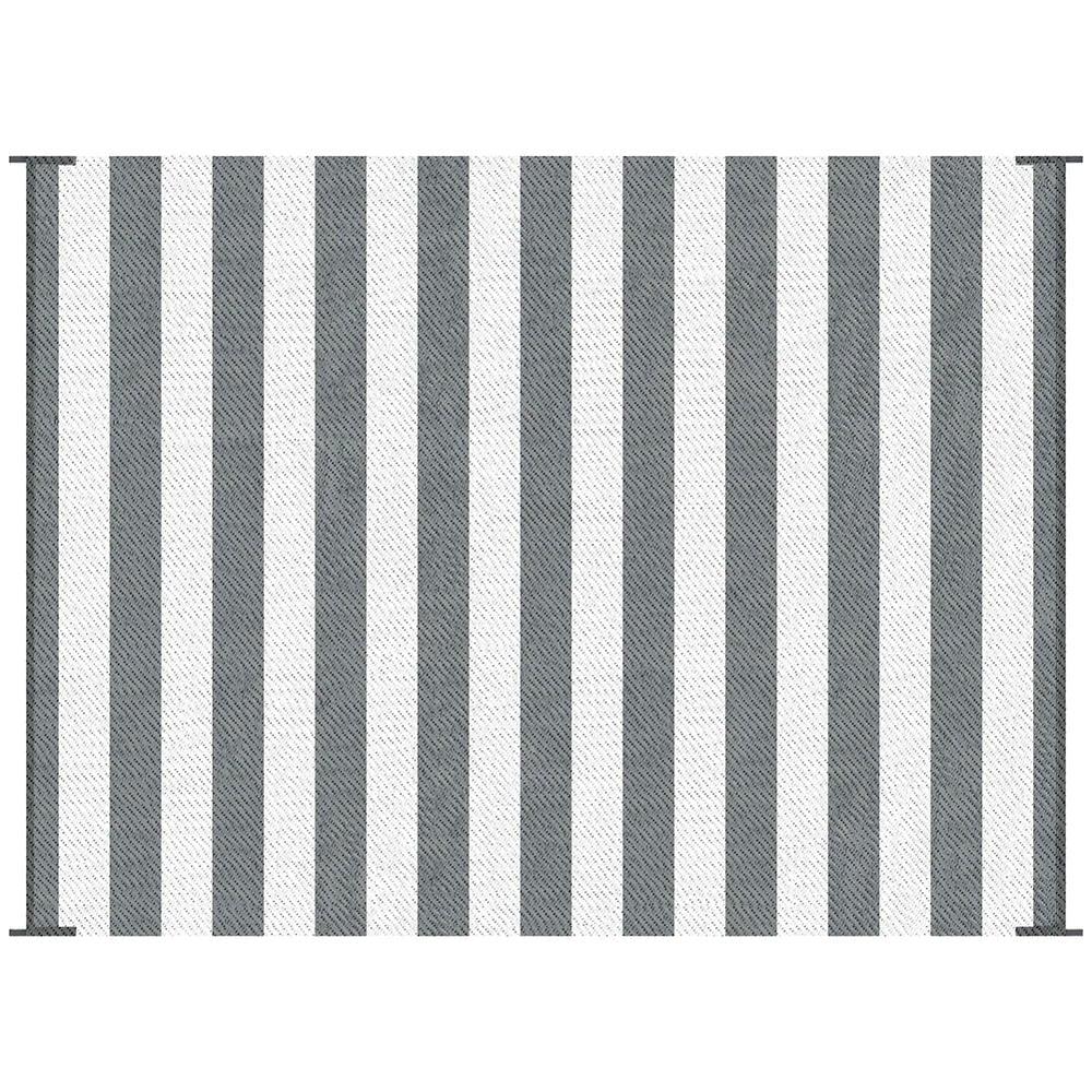 GVN Floor Rug,Indoor Door Mat,Reversible Outdoor Rug, 9'x 12' Waterproof Straw Floor Mat, Portable RV Camping Carpet, Gray & White Striped