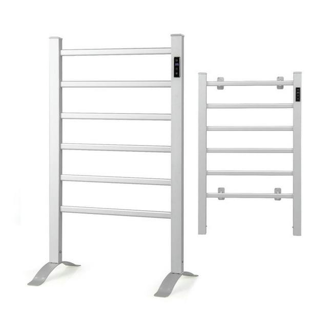 Costway Freestanding Wall Mounted Towel Warmer 6-Bar Aluminum Heated Towel Rack w/ Timer