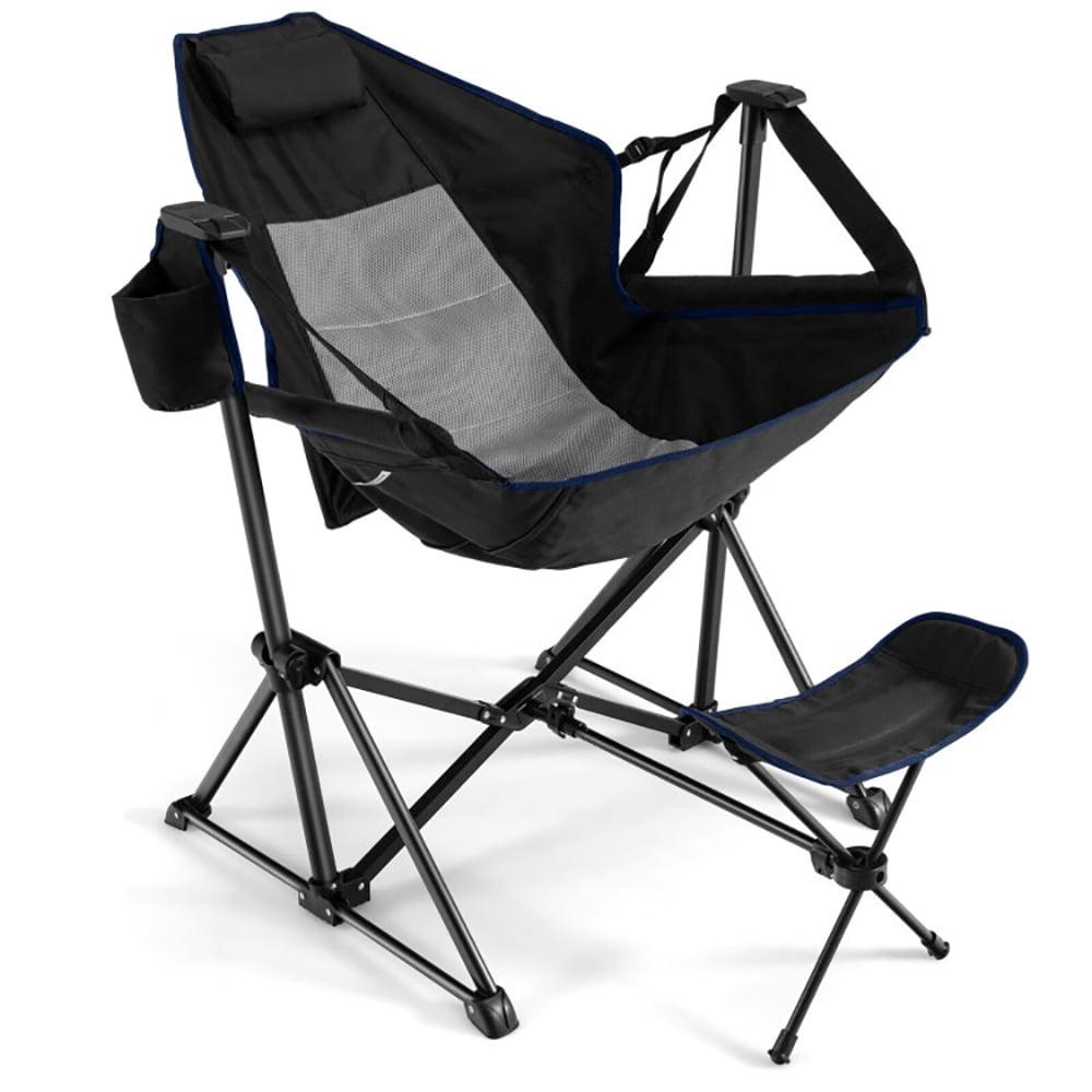 Black Folding Camping Chair with Retractable Footrest