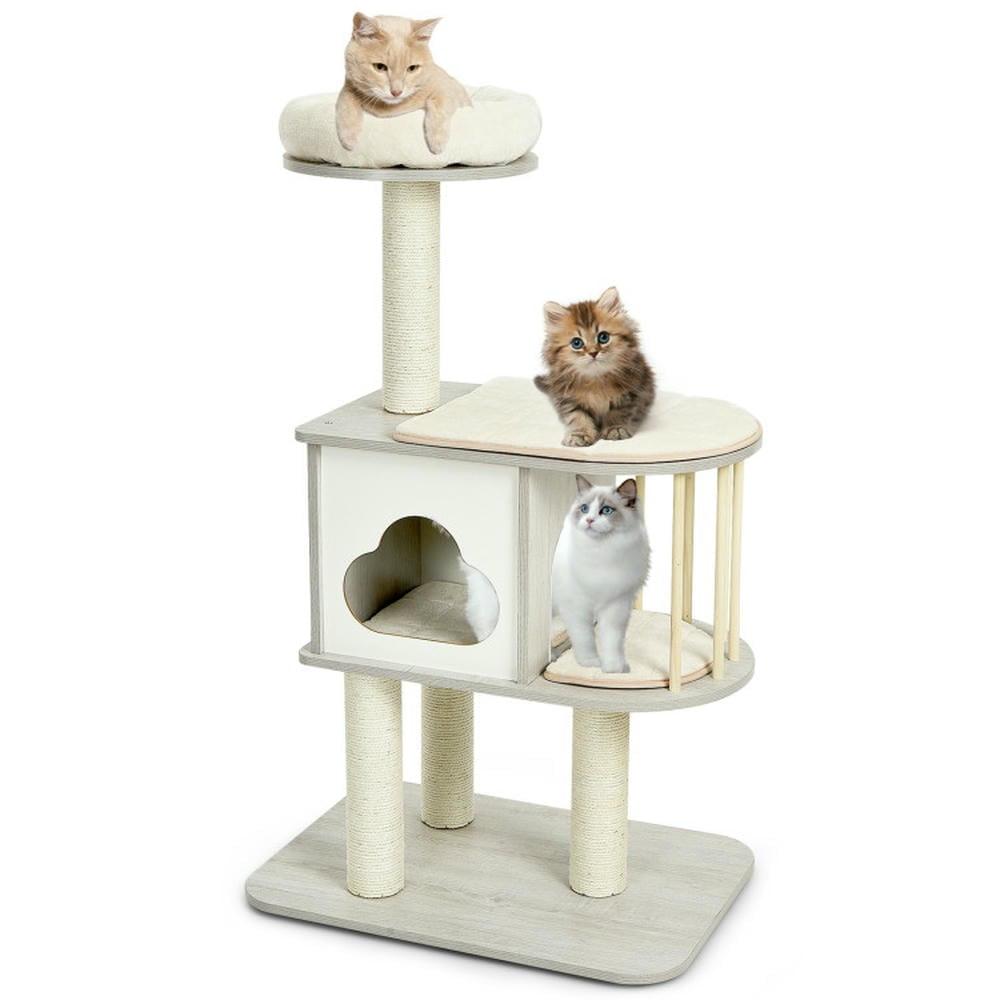 Archie & Oscar™ 46" Modern Wooden Cat Tree With Platform & Washable Cushions For Kittens & Cats