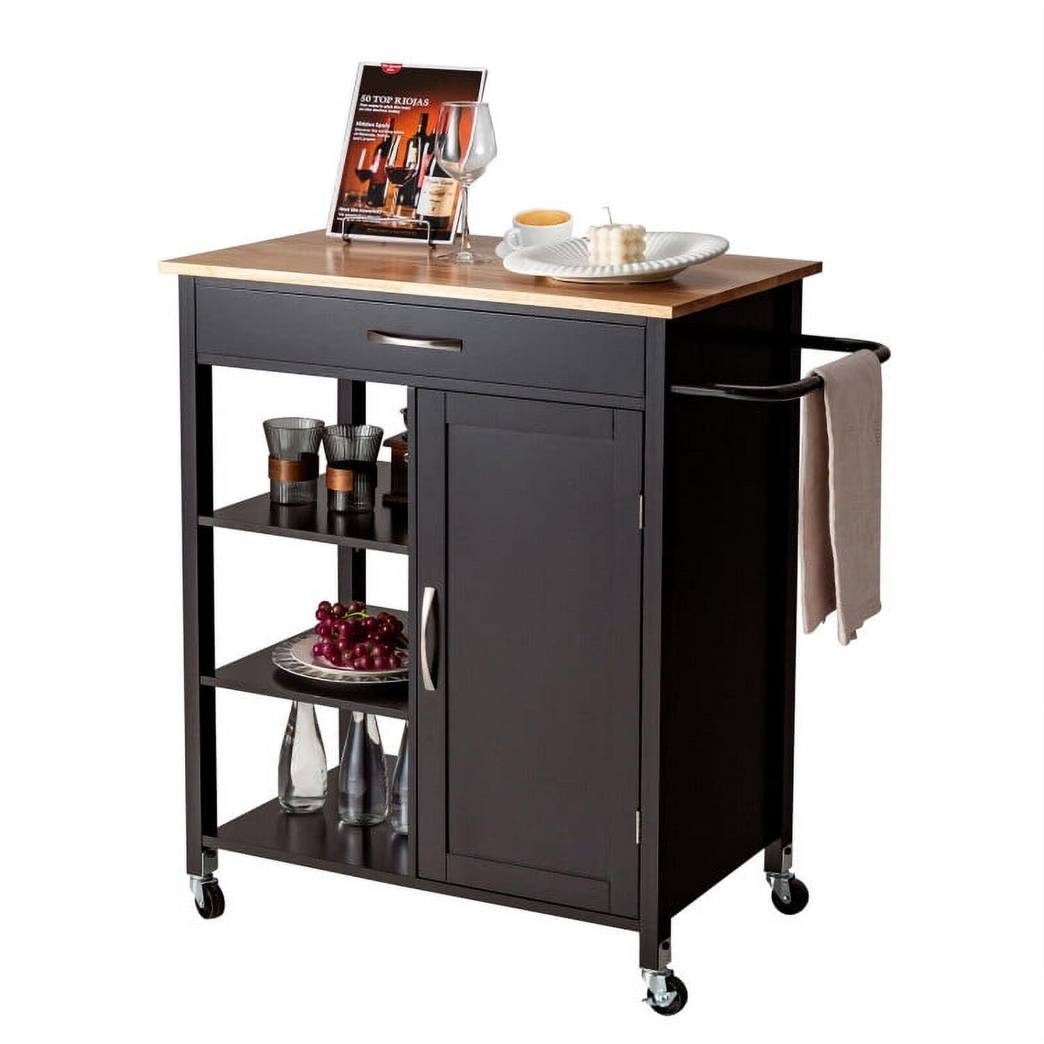 Kepooman Kitchen Island Cart, Serving Utility Carts,Mobile Kitchen Island Cart with Rubber Wood Top-Brown