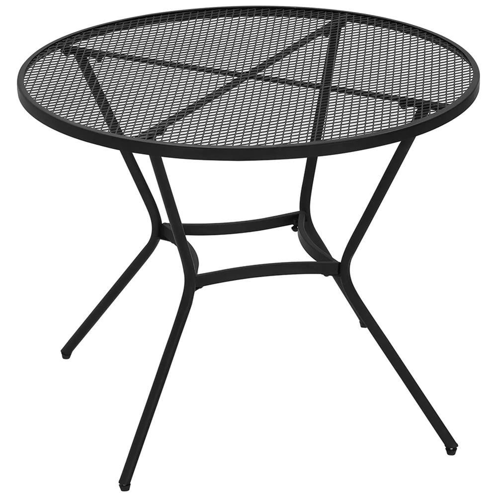 Flash Furniture Oia Commercial Grade 35.25" Round Black Indoor-Outdoor Steel Patio Table with Umbrella Hole