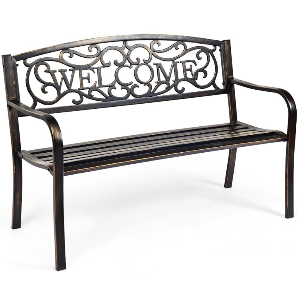 Topcobe Outdoor Furniture Steel Frame Porch Garden Bench, Patio Furniture, Bronze