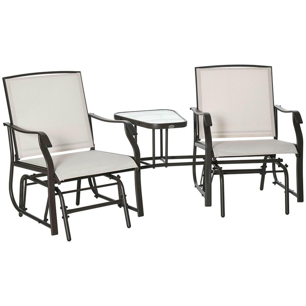 Outsunny Outdoor Glider Chairs with Coffee Table, Patio 2-Seat Rocking Chair Swing Loveseat with Breathable Sling, Beige