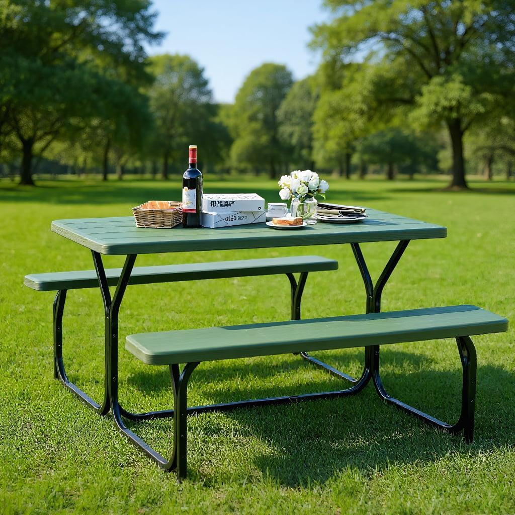 Resenkos Picnic Table Bench Set for Outdoor Camping -Green for Patio Back Deck, Balcany, Poolside