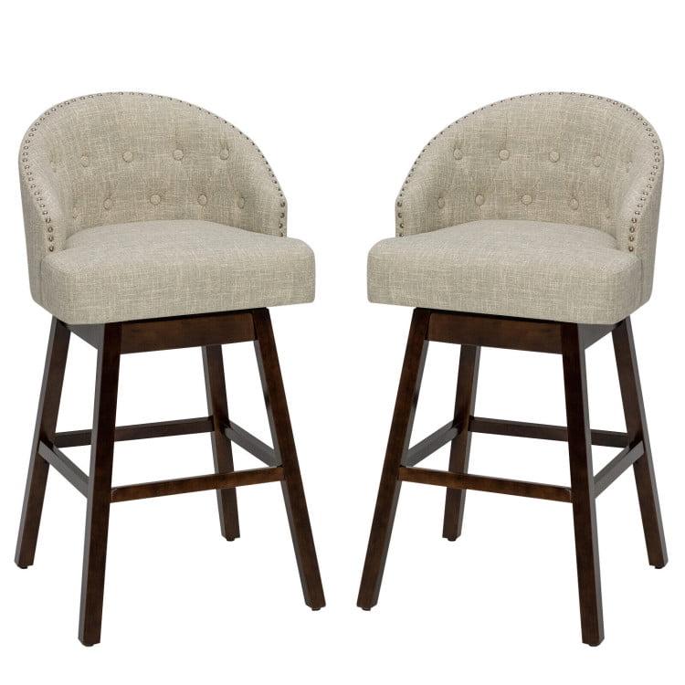 Canddidliike Set of 2 Swivel Bar Stools with Rubber Wood Legs and Padded Back-Beige, Bar Height Stools, Barstools for Kitchen, Dining Room