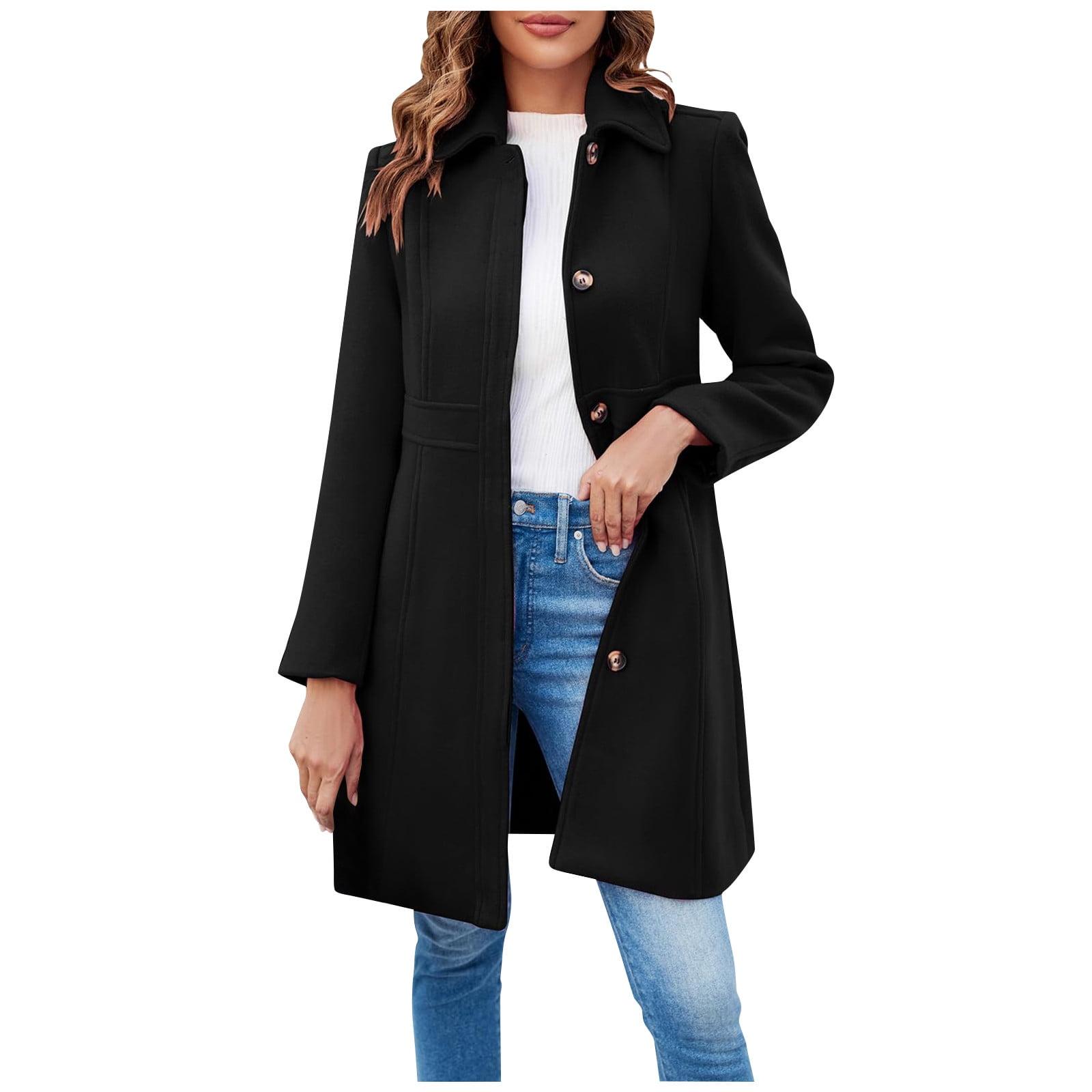 INSPIRE CHIC Women's Winter Stand Collar Single Breasted Mid-thigh Long Overcoat